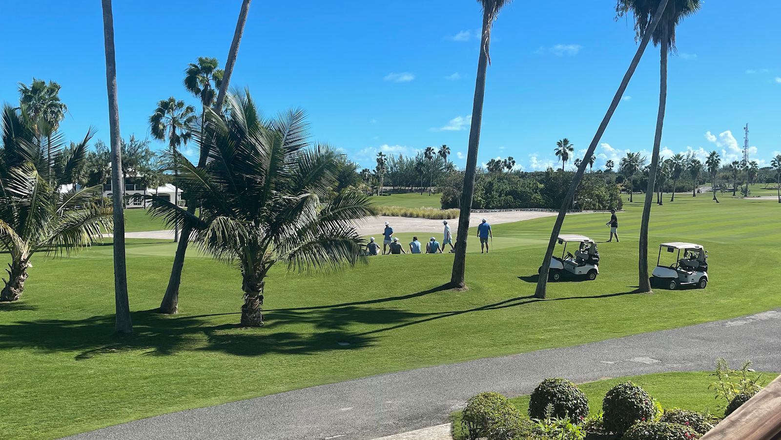 Royal Turks and Caicos Golf Club in Providenciales, green fairways and water hazards winding through limestone outcroppings near Grace Bay