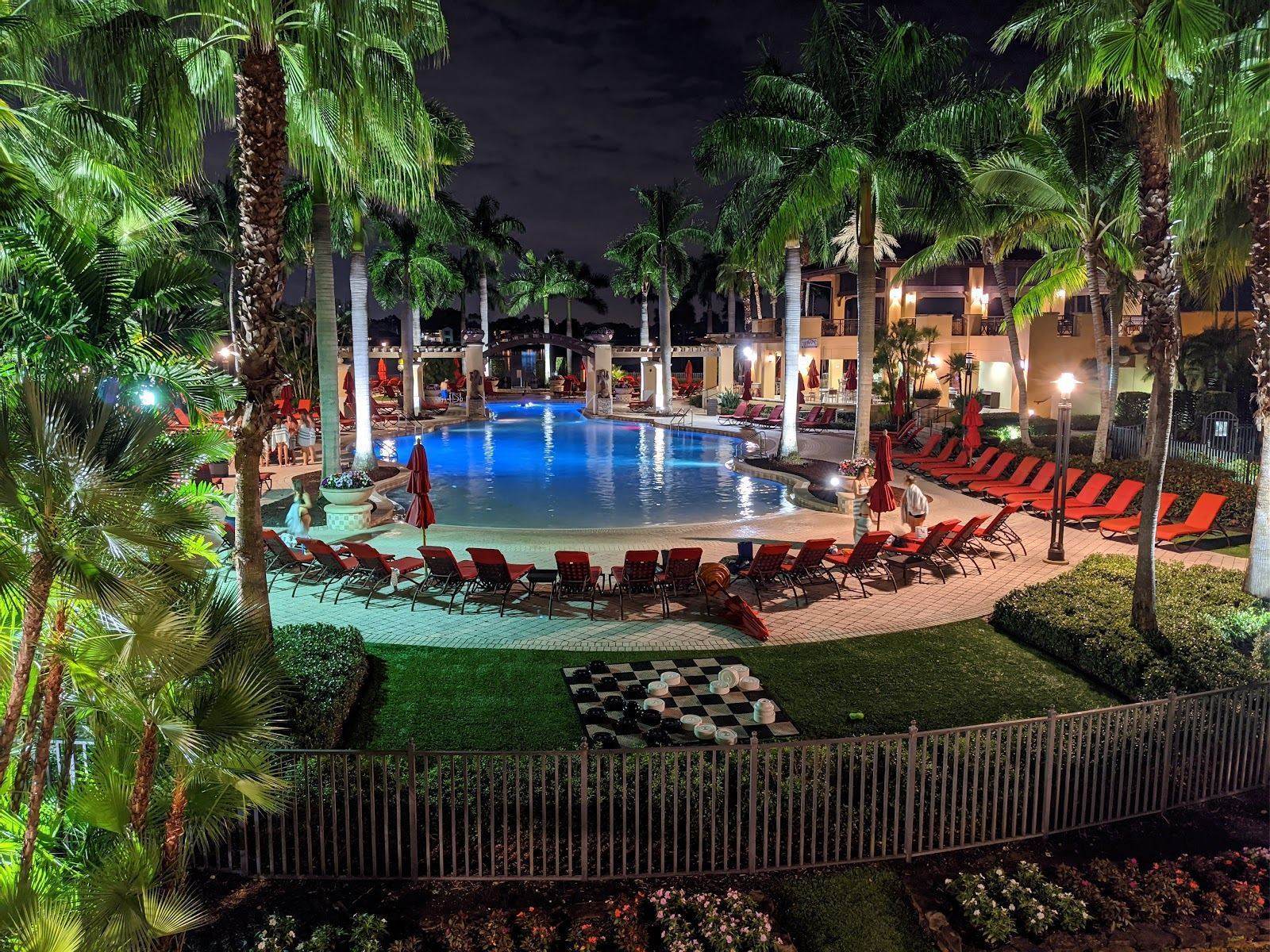 PGA National Resort, Florida, practice ground and golf course under warm light