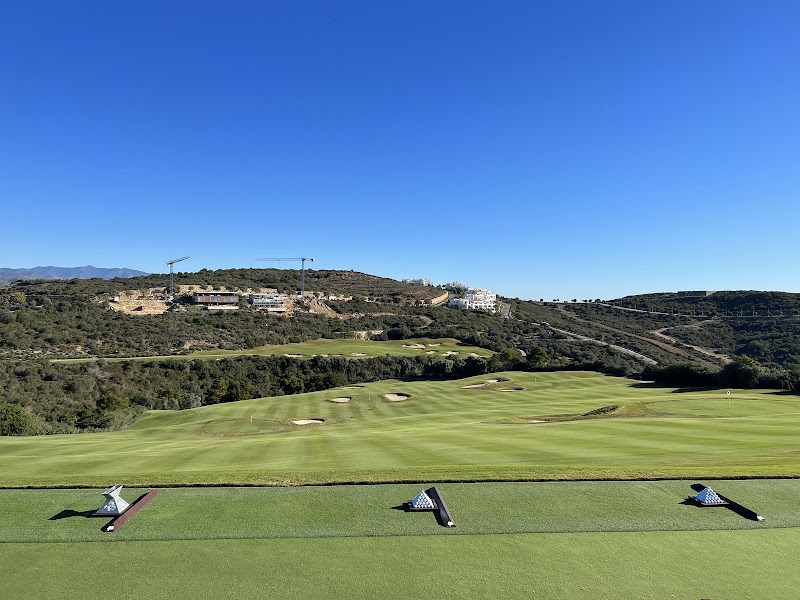 Finca Cortesin golf course, wide fairway and large green on the Costa del Sol, Spain