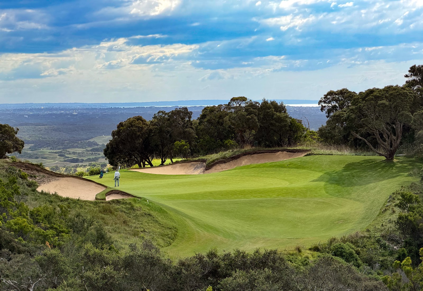 The National Golf Club Gunnamatta course, rumpled fairway in coastal dunes at Cape Schanck, Mornington Peninsula, Australia