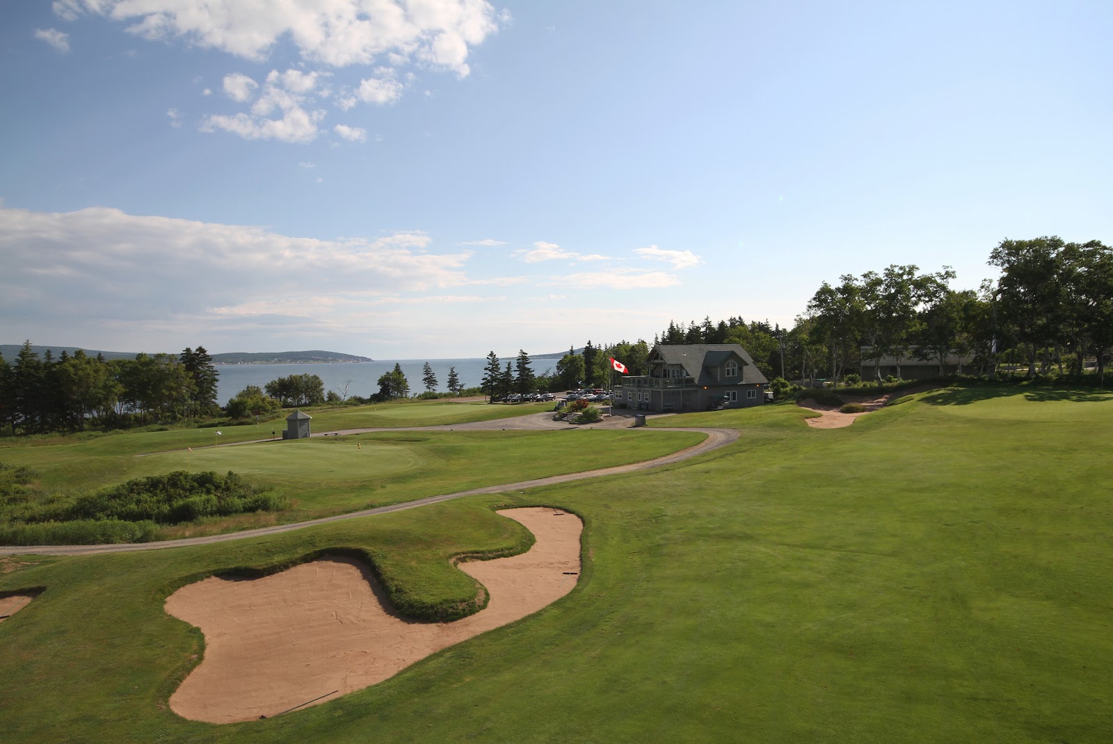 Cape Breton Highlands Links, fairway between mountain and ocean in Cape Breton Highlands National Park, Nova Scotia