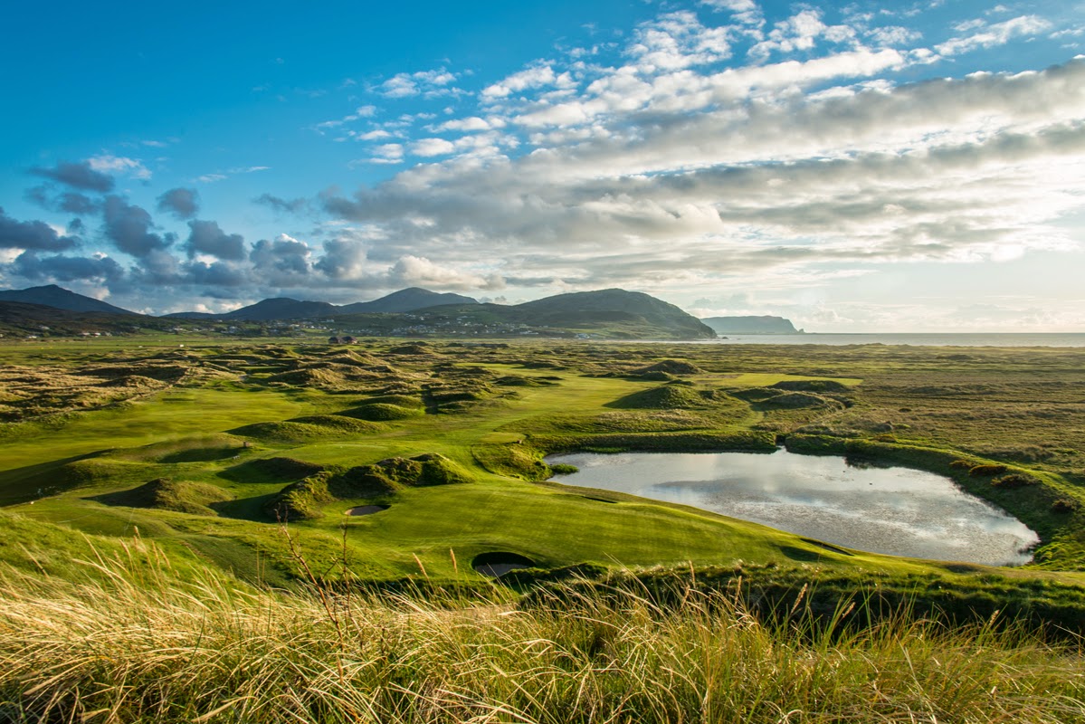 Ballyliffin Glashedy Links rolling through huge dunes on the Inishowen peninsula with Glashedy Rock offshore