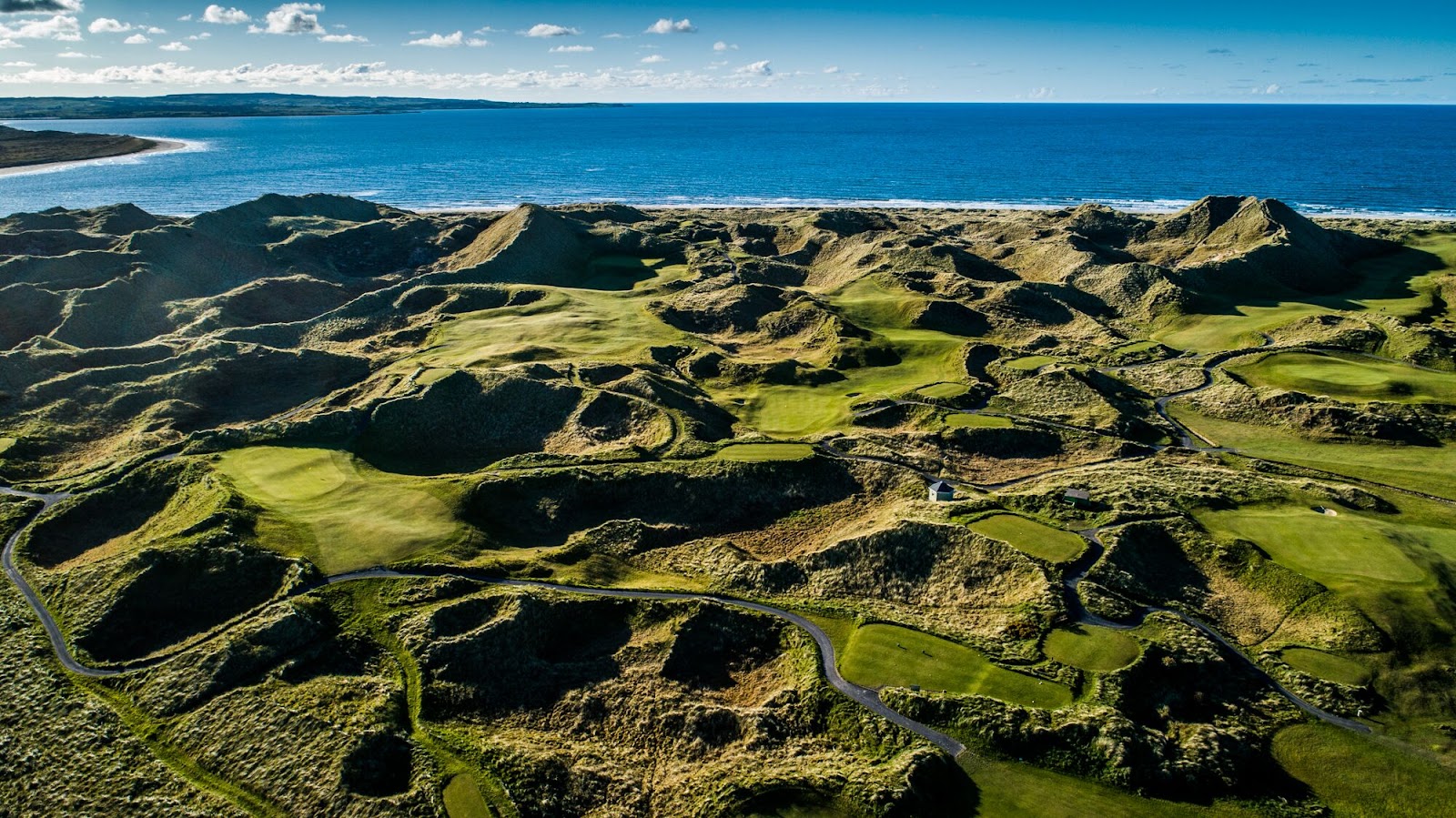 Enniscrone Golf Club towering dunes links along Killala Bay, County Sligo, Ireland