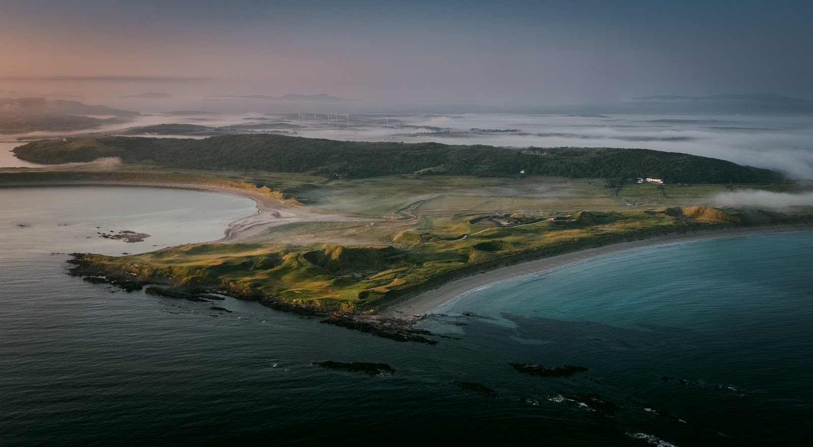 Narin and Portnoo Links along the Donegal coast with the beach and Gweebarra Bay beyond