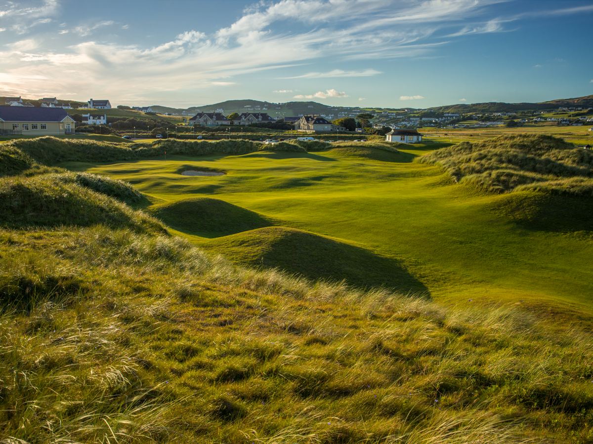Rosapenna Sandy Hills Links, fairways threading through towering dunes above Sheep Haven Bay in County Donegal