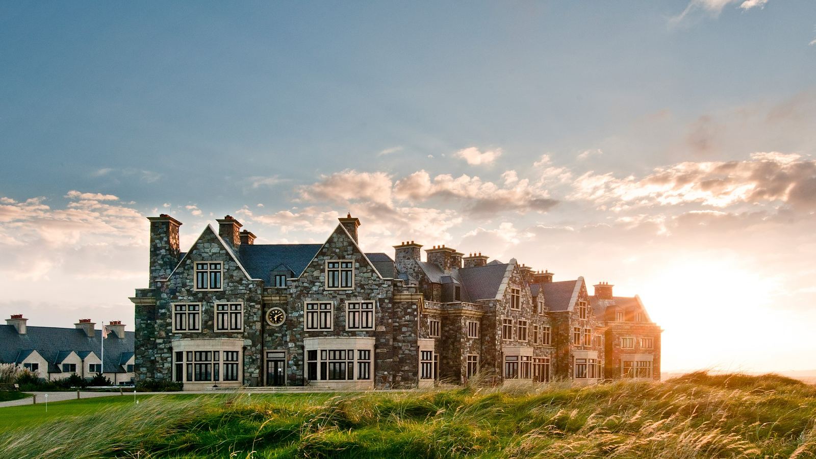 Trump Doonbeg golf links winding through giant dunes above Doughmore Bay in County Clare