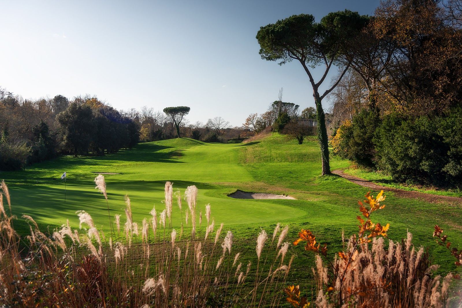 Olgiata Golf Club, tree lined fairways of the West Course north of Rome, Italy