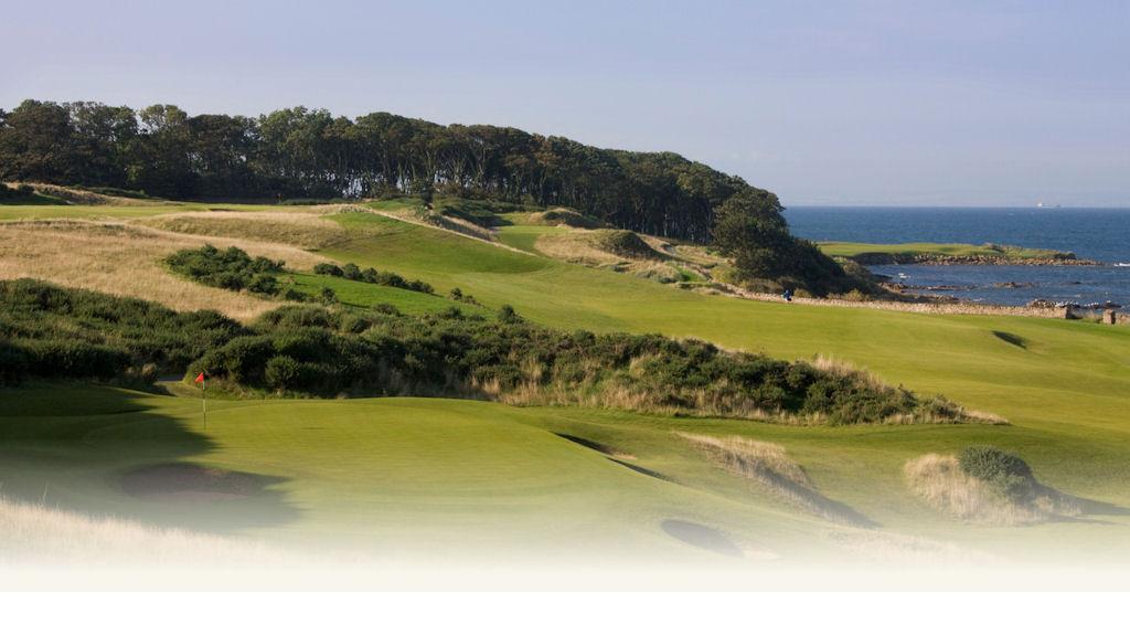 Kingsbarns Golf Links on the Fife coast near St Andrews, fairways running along the North Sea