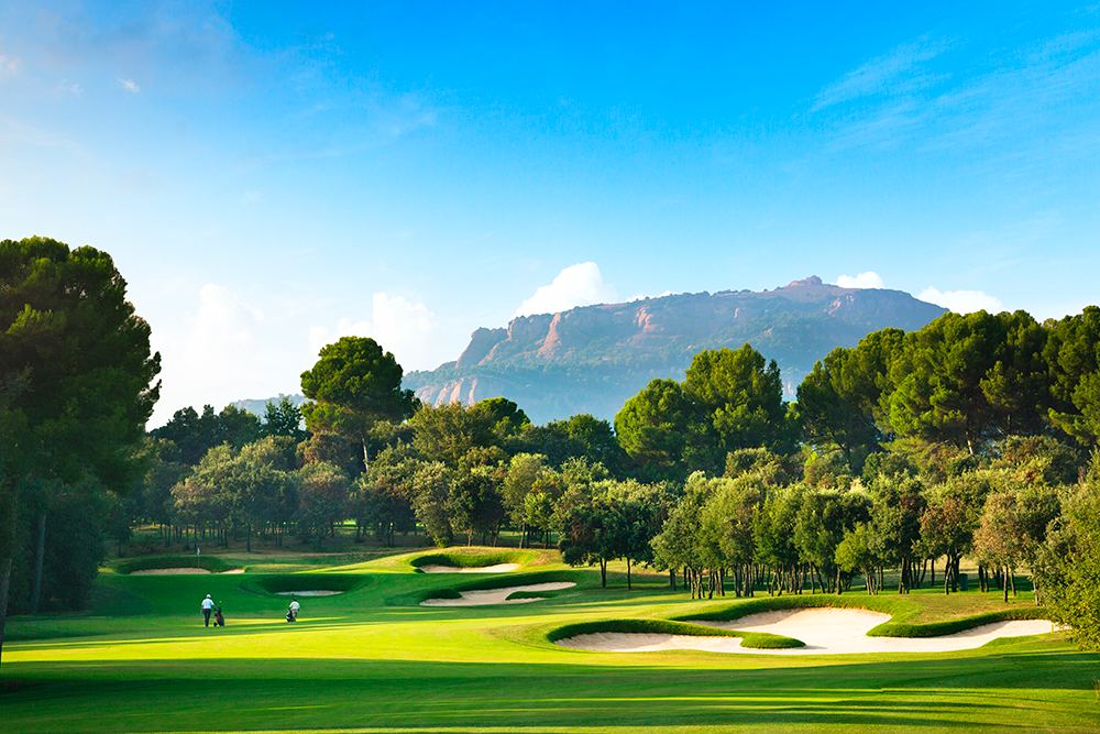 Real Club de Golf El Prat fairways among Mediterranean pine near Terrassa, Barcelona, Spain