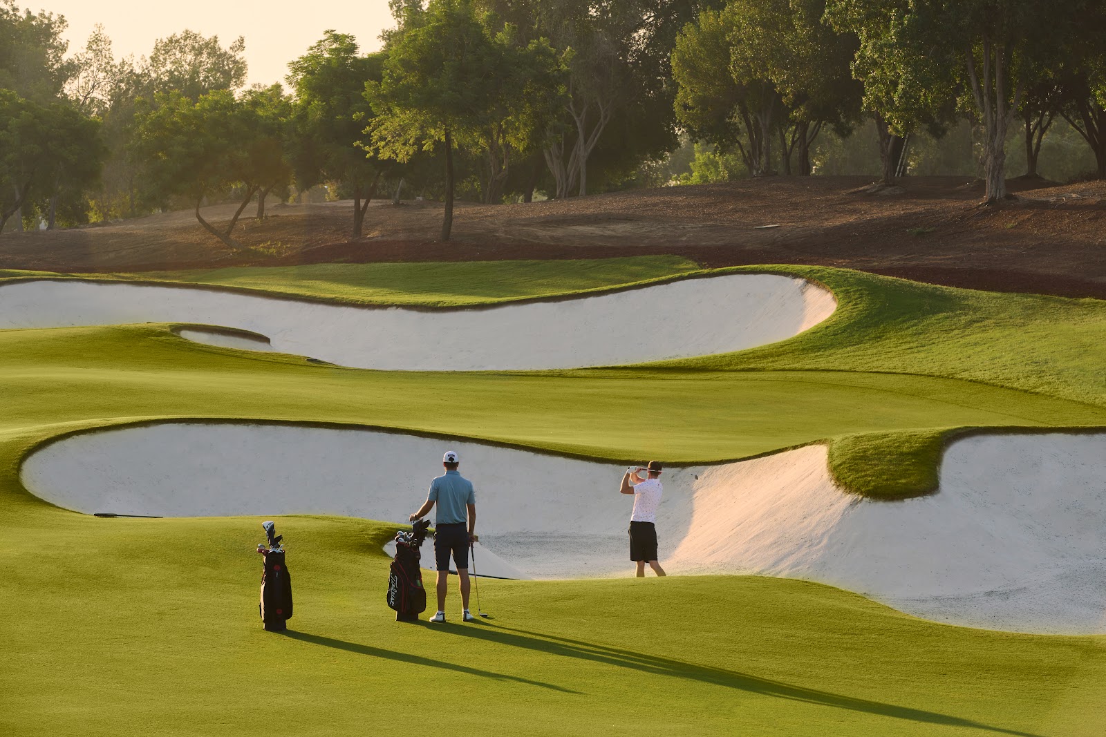 Jumeirah Golf Estates Fire Course, Greg Norman desert layout with lakes in Dubai, United Arab Emirates