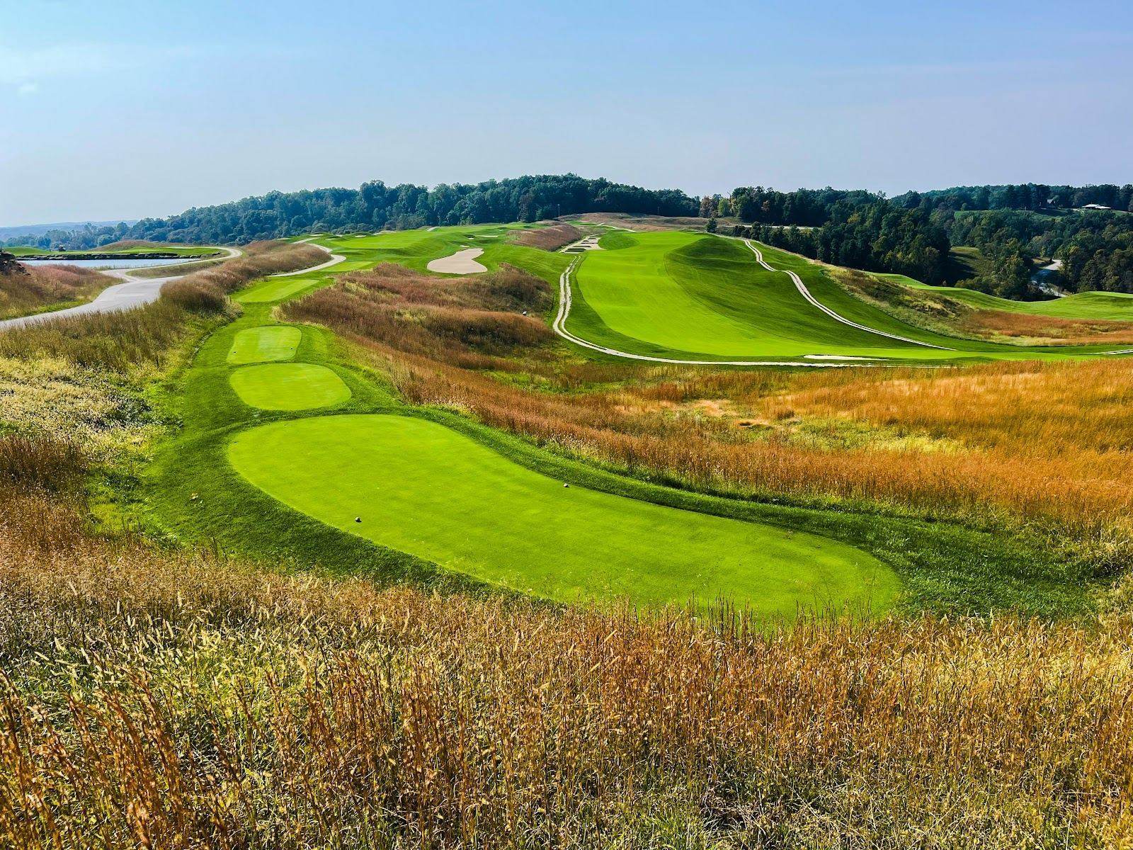 The Pete Dye Course at French Lick, ribbon fairways and native grasses running along the Indiana hilltop