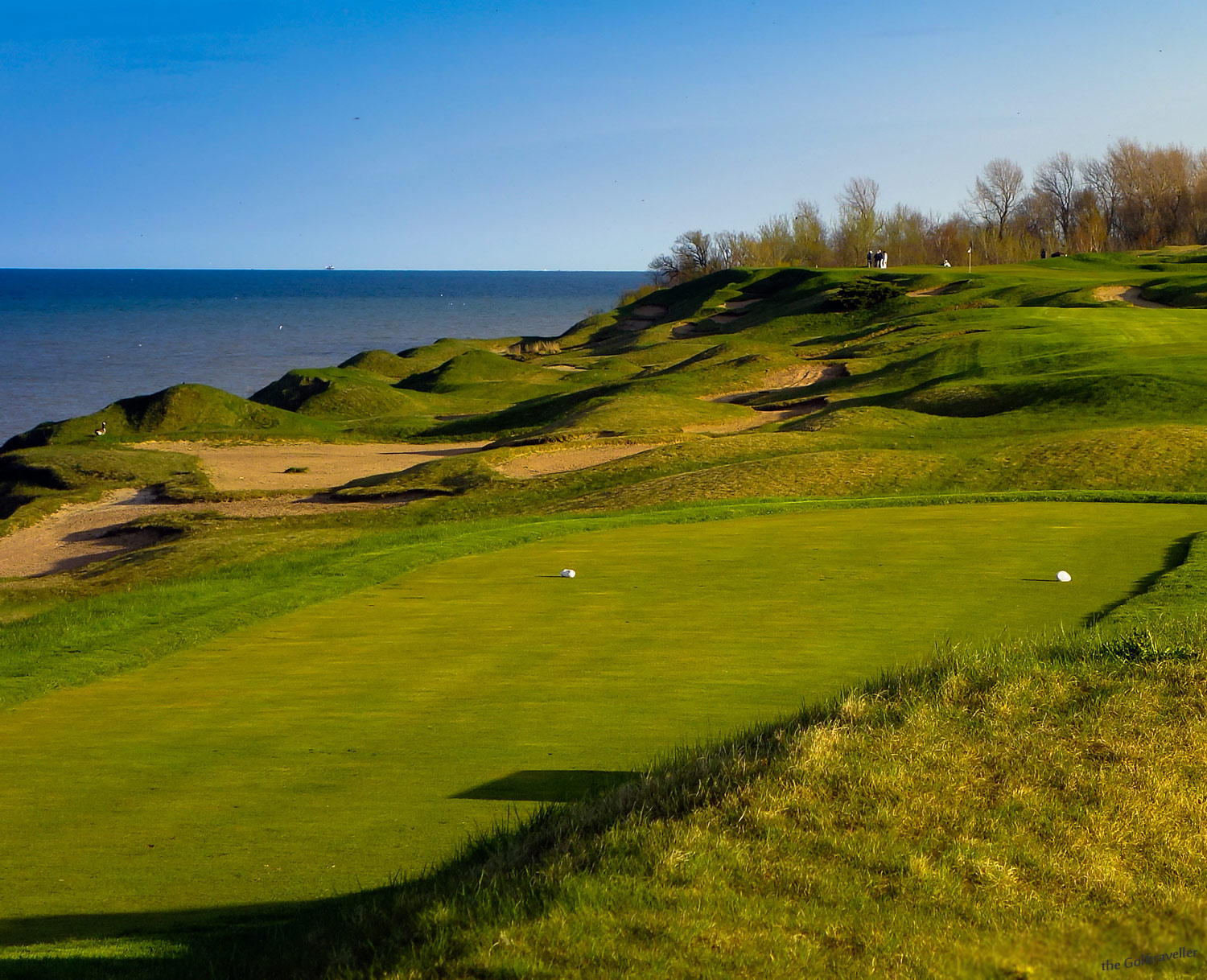 Whistling Straits, Straits Course fairway running along the Lake Michigan shoreline near Sheboygan, Wisconsin