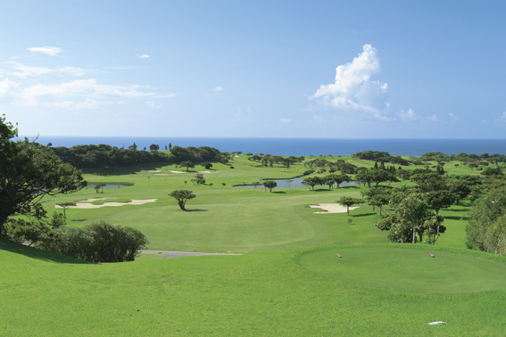 The Southern Links Golf Club, cliffside fairway above the ocean, Yaese, Okinawa, Japan