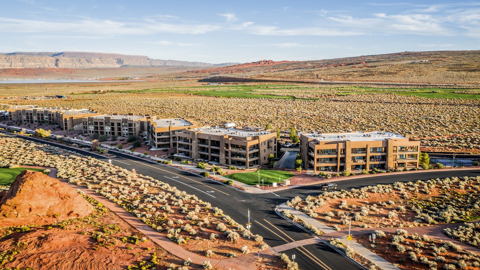 Sand Hollow Resort golf course on the red rock cliffs near Hurricane, southern Utah