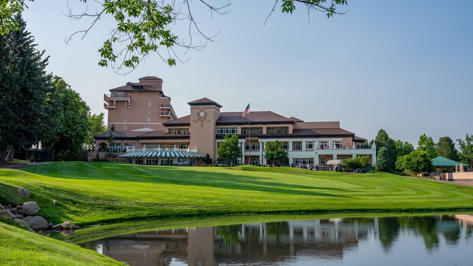 The Broadmoor golf course beneath the Rocky Mountains in Colorado Springs, Colorado