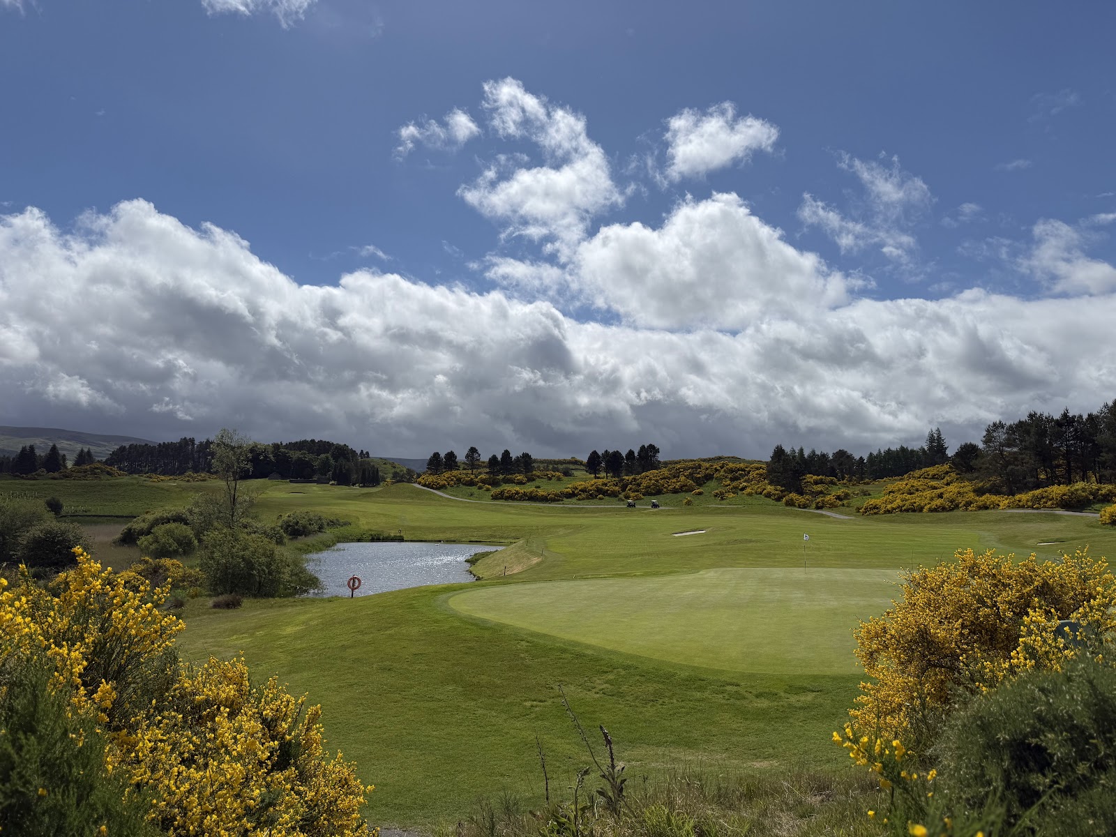 Gleneagles resort golf course in Perthshire, Scotland, fairway framed by hills